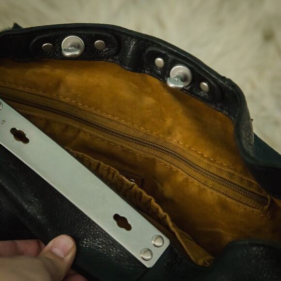 Patricia Nash Black Heritage Leather Benvenuto Studded Twist Lock Tote Bag Purse - Picture 5 of 10